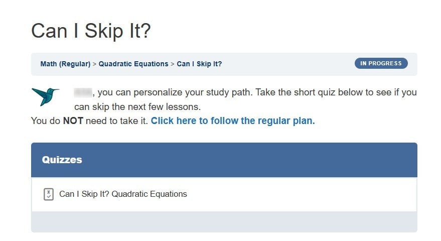 adaptive-learning-onsego1a Personalize your learning page with can I skip it quiz